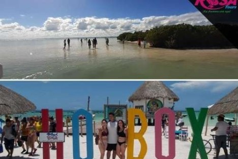 a group of people on a beach